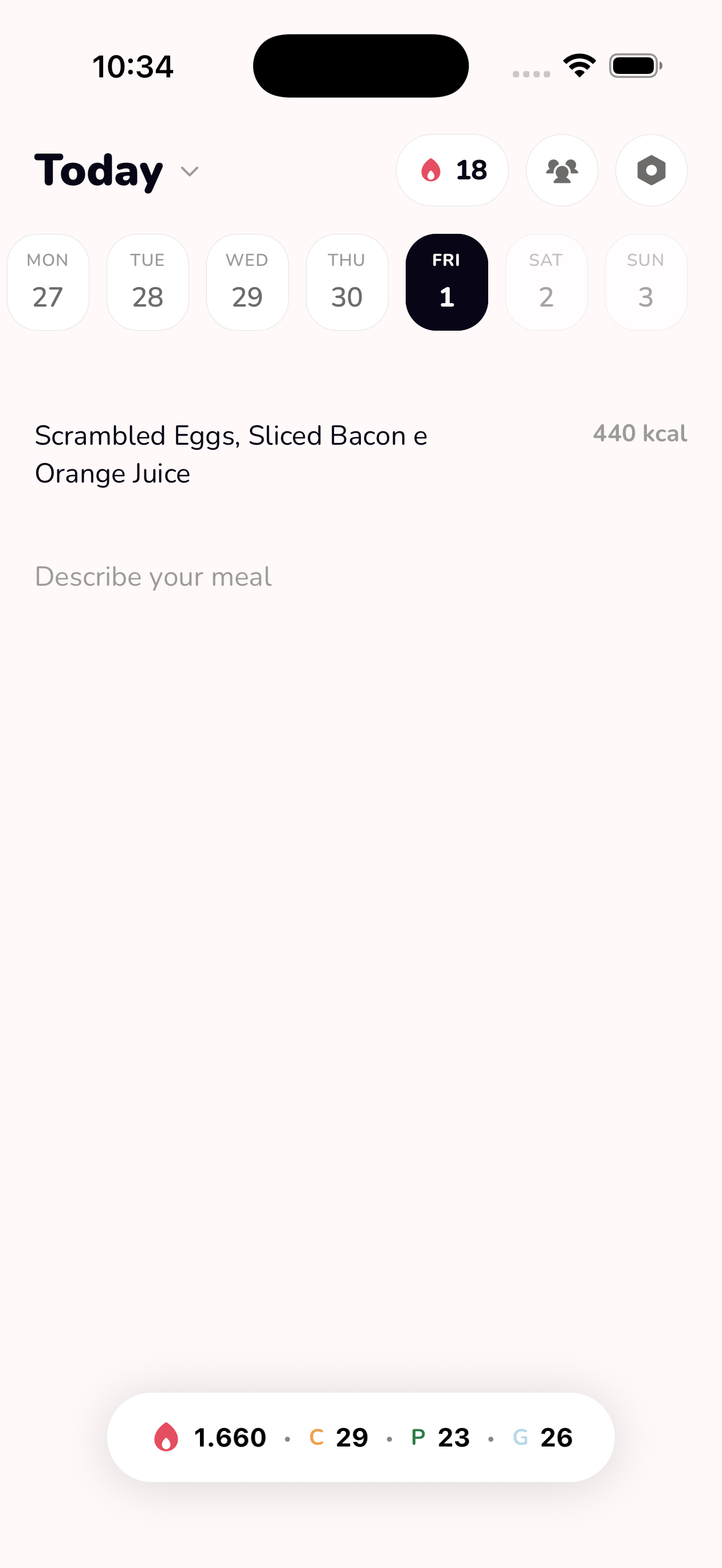 Interface de diário do app Zavia
